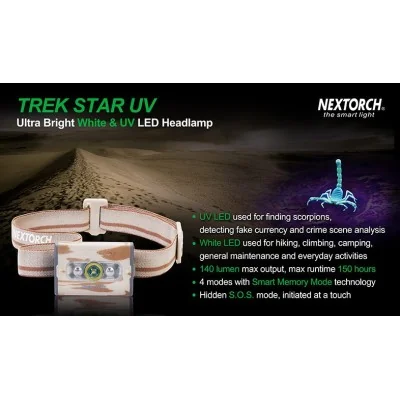 Lampe Frontale Trek Star UV- White & UV LED - 140 lm
