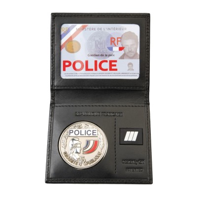 Porte-carte mini 2 volets avec emplacement médaille et grade NEW Noir