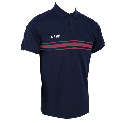POLO DOUBLE FACE ASVP BLEU BANDE BORDEAUX MC BOUTONS