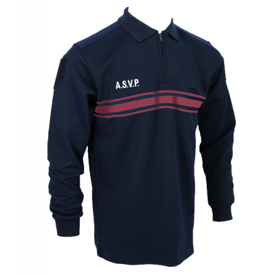 POLO DOUBLE FACE ASVP BLEU BANDE BORDEAUX ML ZIP