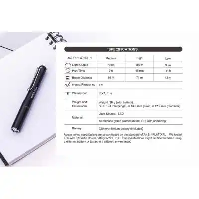 Lampe Tactical Pen K3R Rechargeable USB-C - 350 lumens NEXTORCH by ADAROM