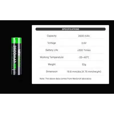 Batterie Rechargeable 18650 Li-Ion 3.7V 2600 mAh Nextorch