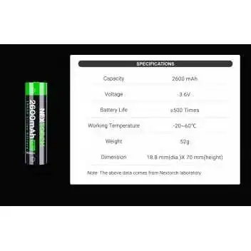 Batterie Rechargeable 18650 Li-Ion 3.7V 2600 mAh Nextorch