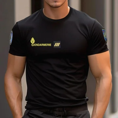 T-shirt gendarmerie Cooldry OPEX marquage jaune/mobil 019 NOIR by ADAROM