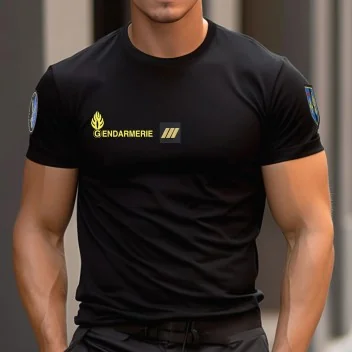 T-shirt gendarmerie Cooldry OPEX marquage jaune/mobil 019 NOIR by ADAROM