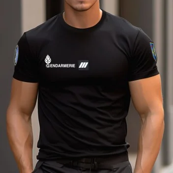 T-shirt Gendarmerie Cooldry OPEX marquage blanc/depart 019 NOIR