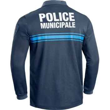Polo manches longues Police Municipale P.M. ONE Bleu Marine Foncé