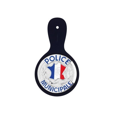 Insigne métal de poitrine Police Municipale sur cuir