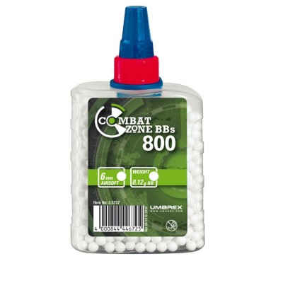 Billes BBS 6mm Combat Zone blanches 0.12G (Bouteille x800)