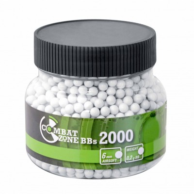 Billes BBS 6mm Combat Zone blanches 0.20G (Bouteille x2000)