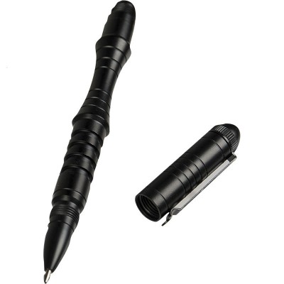 Stylo Tactique Alu 16cm avec brise-vitre acier/carbone Noir